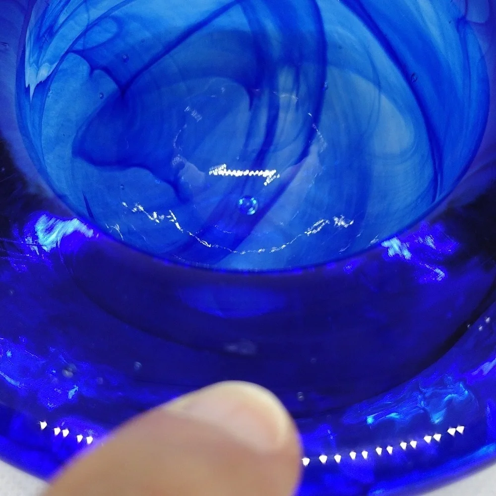 Cobalt‎ Blue Swirled Art Glass Votive Candle Holder
